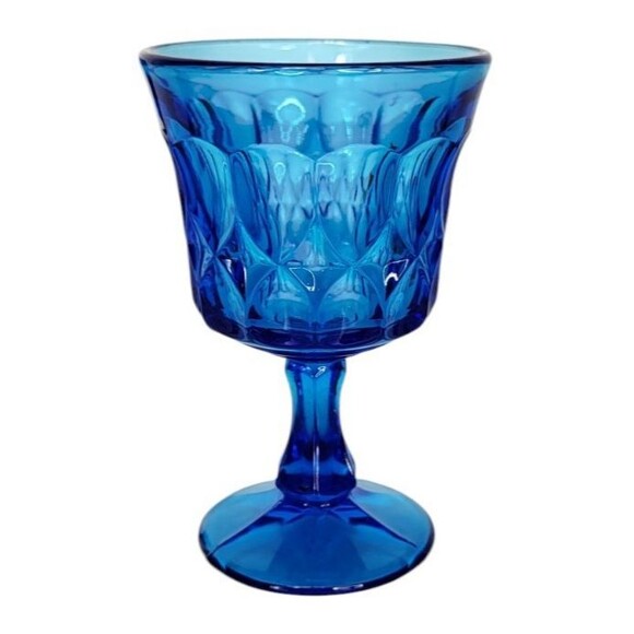 Vintage MCM Noritake Perspective Blue Glass Footed Wine Water Juice Four Goblets - Picture 9 of 11